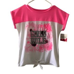 NWT Jumping Beans Girls 6 Size Girls Rule Daisy Shirt Pink Sparkle stretch tie